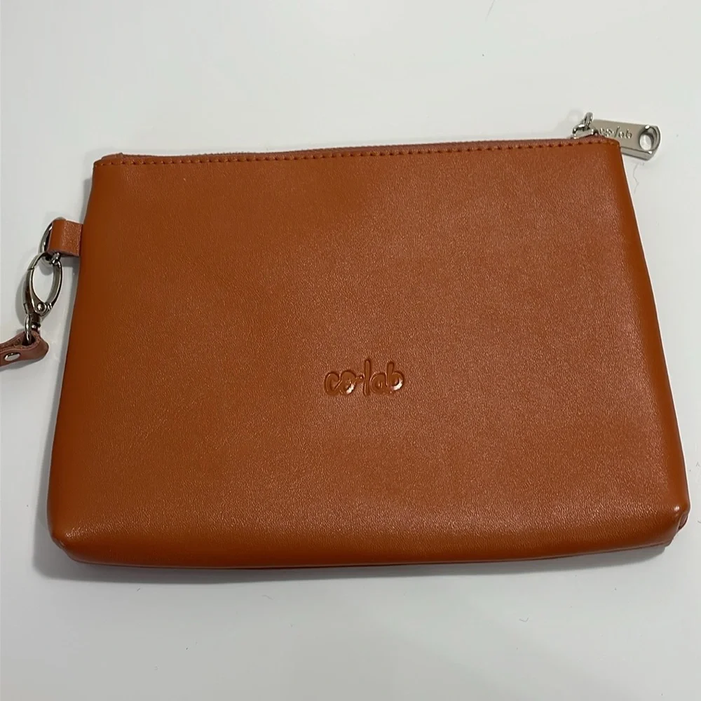 Co-Lab large tan leather‎ tote with attached wristlet. Excellent condition